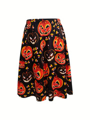 Halloween Skirt Women's Plus Allover Pumpkin Print Maxi Skirt