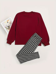 Toddler Girl's Top & Houndstooth Trousers Set