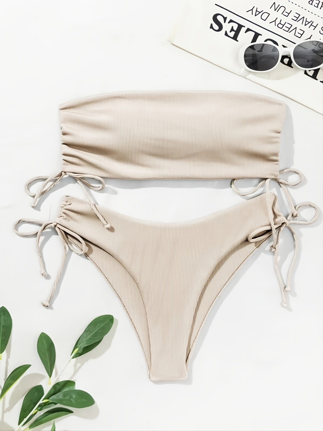 Strapless Tube Top Tie Side Bikini Set