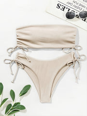 Strapless Tube Top Tie Side Bikini Set
