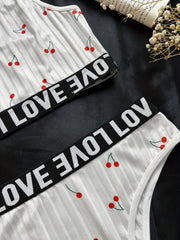 Cherry Print Bra & Panties Set Women's Lingerie