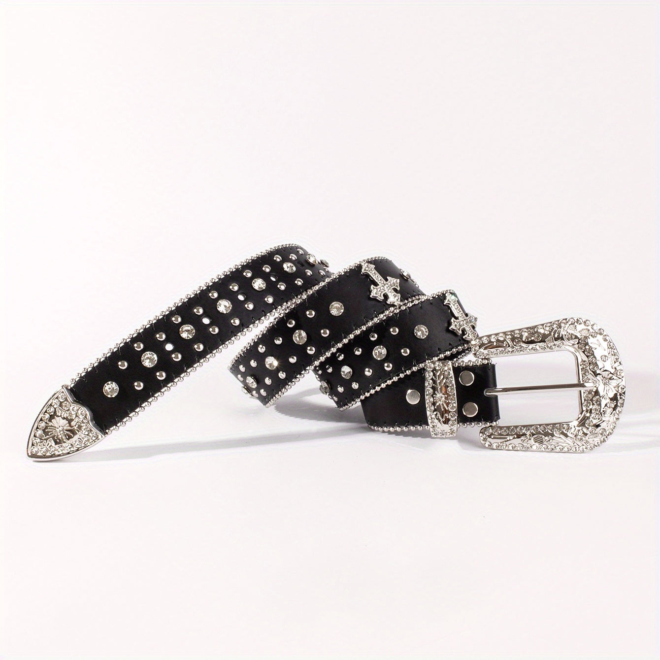 Men's Women's Rhinestone Belt Western Cowgirl Studded Leather Belt