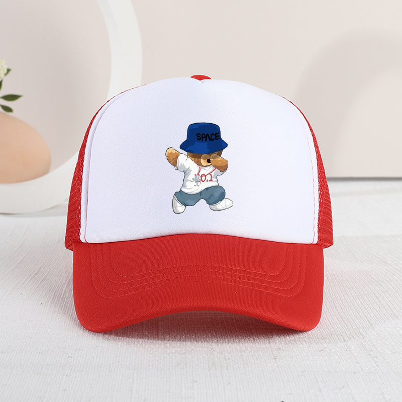 Girls Mesh Baseball Cap with Bears Pattern - Sunshade Outdoor Hat