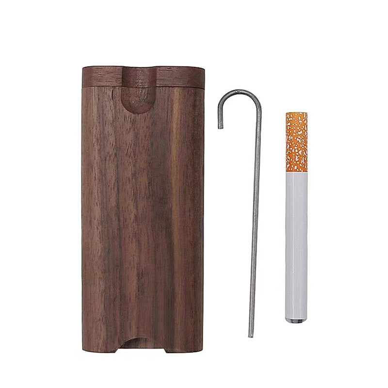 Vintage Walnut Wood Cigarette Case with Metal Stick