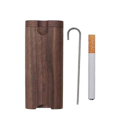 Vintage Walnut Wood Cigarette Case with Metal Stick