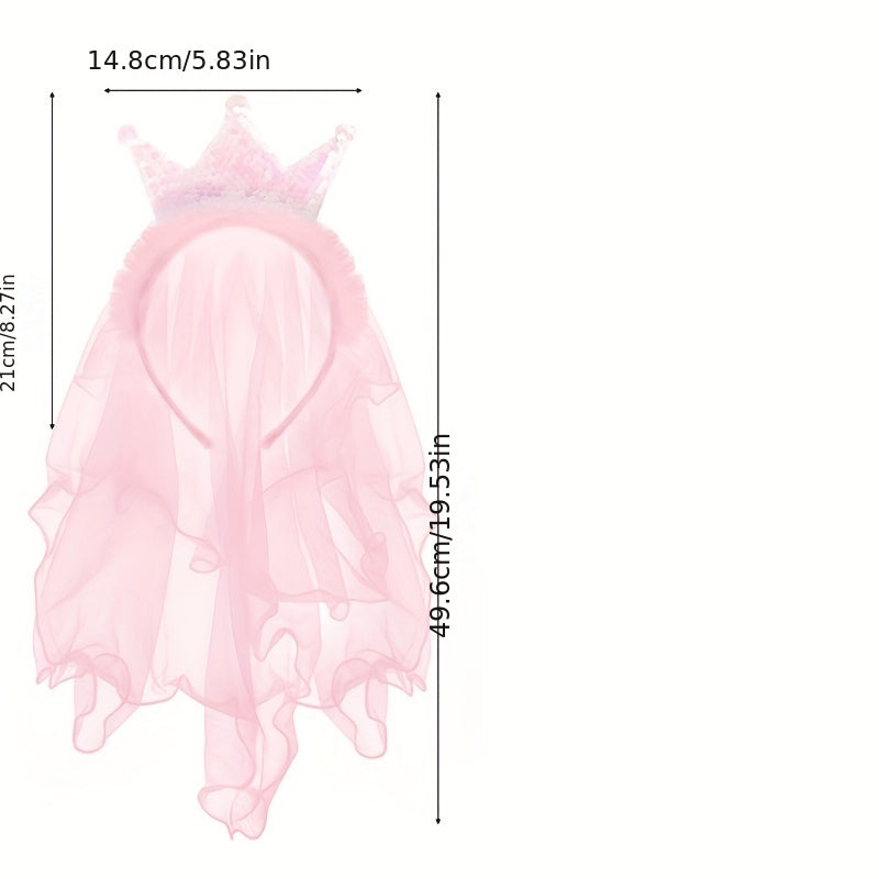 Sequin Crown Headband with Hair Veil for Kids Girls Headdress