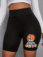Casual Shorts Women's Plus Cartoon Figure Print High Rise Biker Shorts