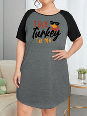 Thanksgiving Tee Sleep Dress Letter & Turkey Print