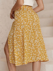 Floral Print Split Skirt High Waist Casual Summer Women's Clothing