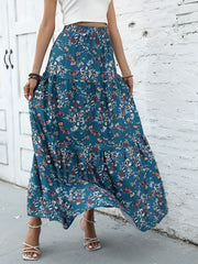 Floral Print Tiered Maxi Skirt High Waist Women's Clothing