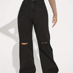 High Waist Wide Leg Straight Jeans Women's Denim Pants