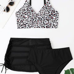 Leopard Print Cami Top & Drawstring Skirt & Panties 3pcs Set
