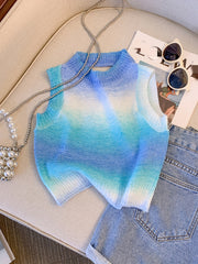 Tie Dye Backless Sweater Vest Sexy Crew Neck Sleeveless Vest