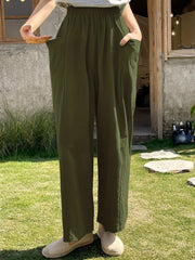 Solid Pocket Straight Leg Pants for Women