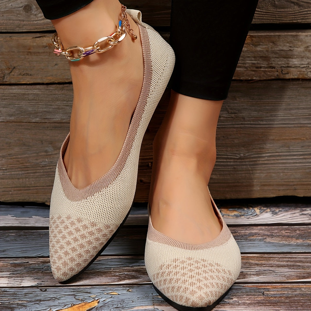 Women's Breathable Knit Flat Shoes Casual Pointed Toe Shoes