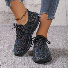 Sequins Decor Glitter Casual Walking Shoes Lightweight Lace Up Running Shoes