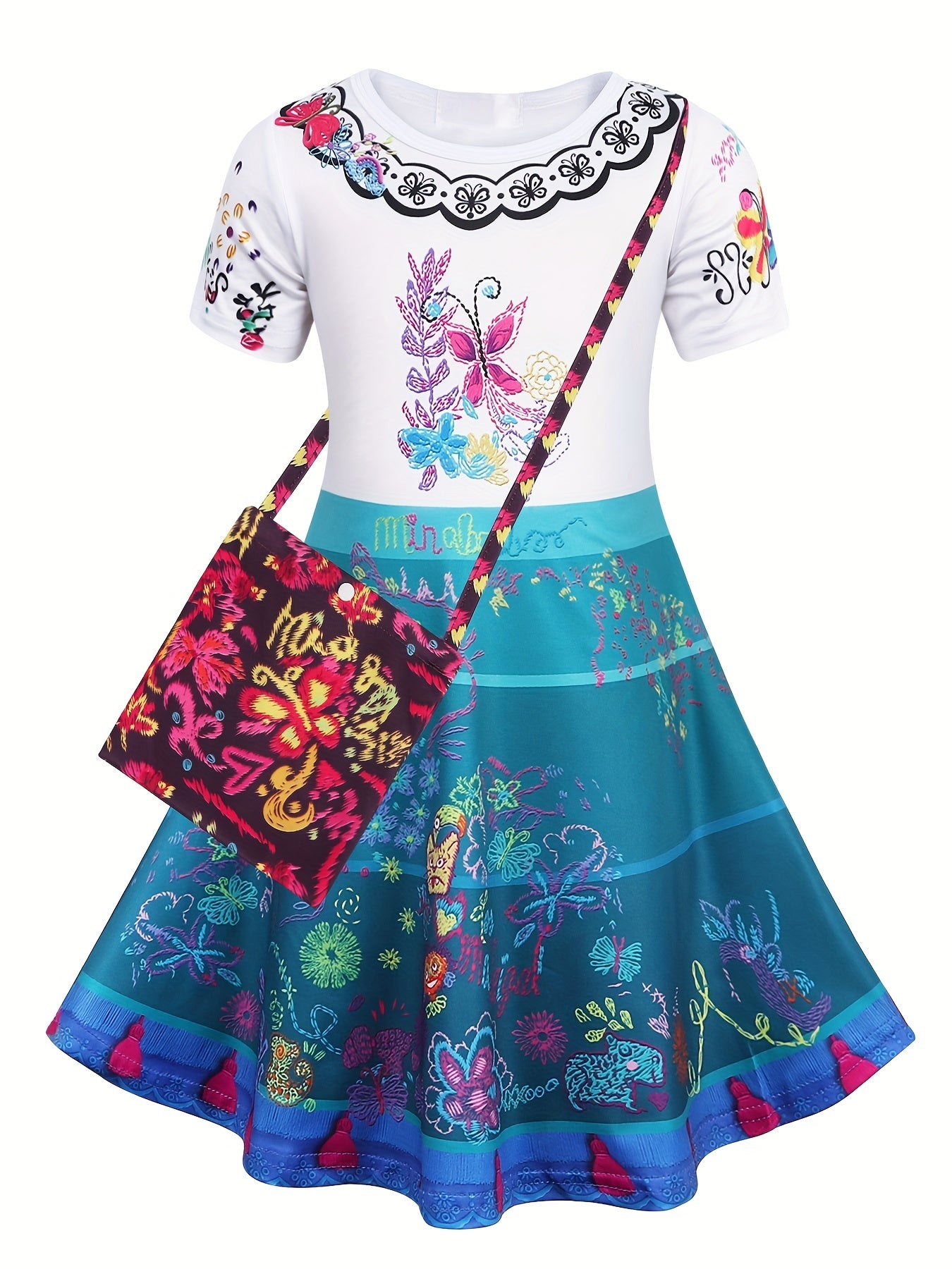 Toddler Girl's Costume Dress Floral Embroidered Scoop Neck Dress Up