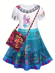 Toddler Girl's Costume Dress Floral Embroidered Scoop Neck Dress Up