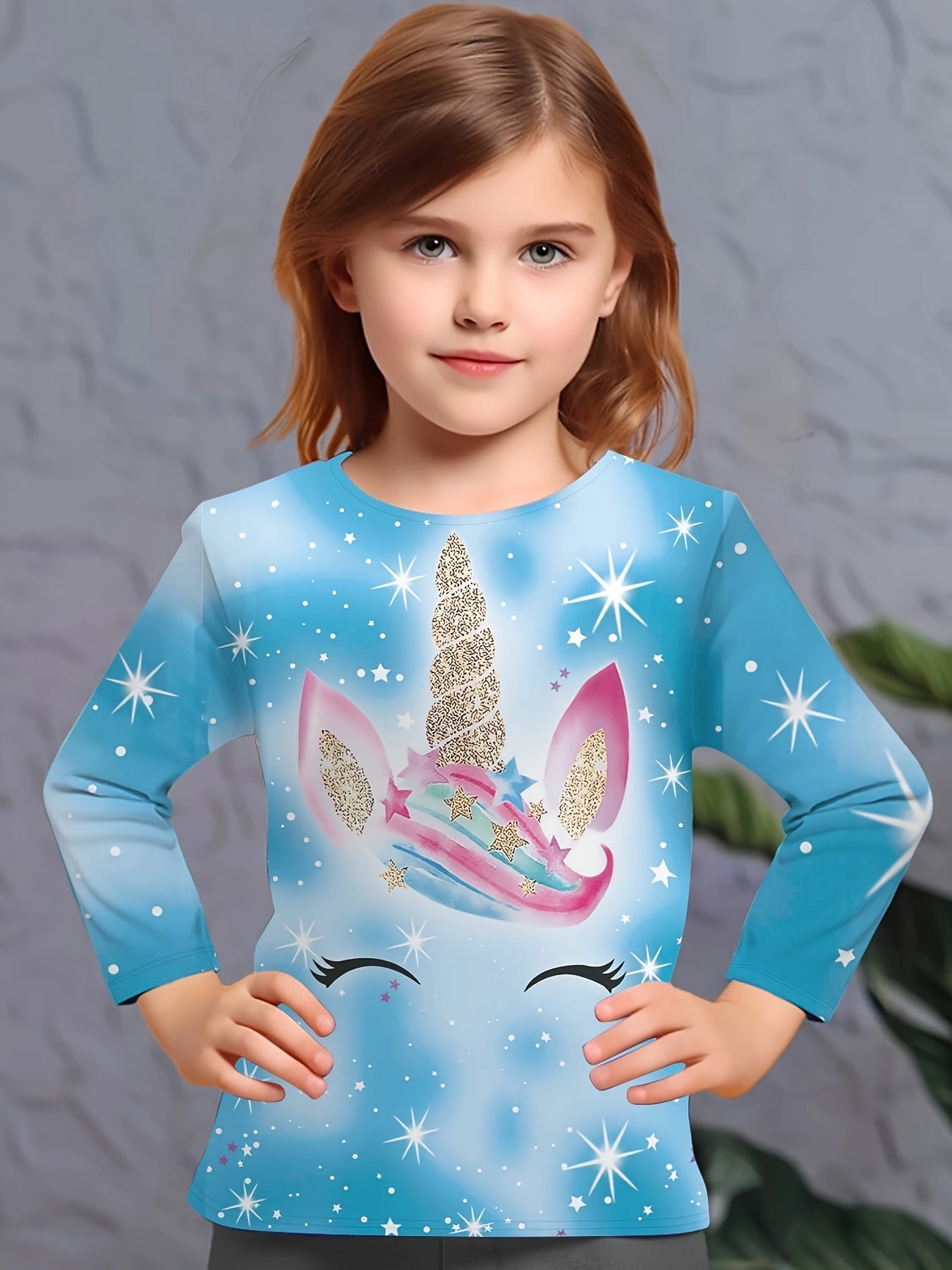 Dreamy 3D Fish Scale Print Long Sleeve Tee for Girls