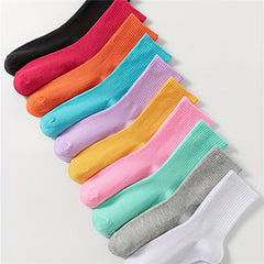 10 Pairs Solid Mid Tube Socks Women's Stockings