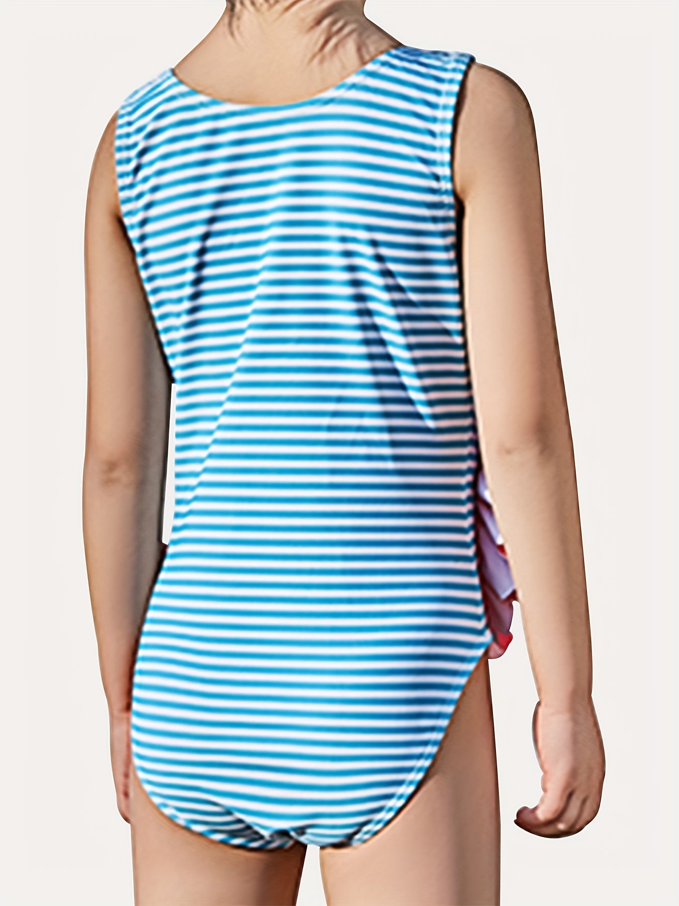 Girl's Flamingo Stripe Swimsuit with Cap