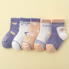 5pairs Baby Girls Sheep Pattern Socks Soft Crew Socks For All Seasons