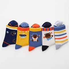 Boys Cartoon Space Bear Pattern Crew Socks