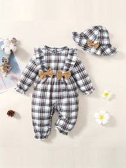 Plaid Bow Outfit Baby Girls 2pc Bodysuit & Hat Set