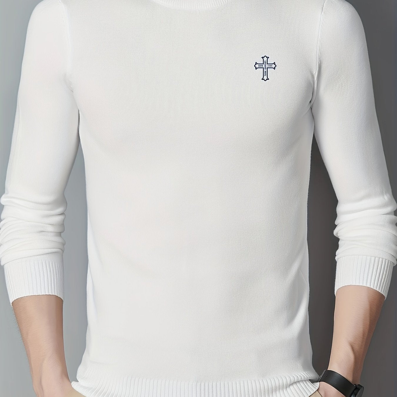 Men's Cross Pattern Knit Sweater Warm Pullover for Fall Winter