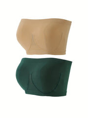 2pcs Strapless Bandeau Bras Soft & Comfy Stretch Bra Women's Lingerie