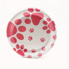 Pink Dog Paw Prints Party Supplies Set - Plates, Napkins, Tablecloth
