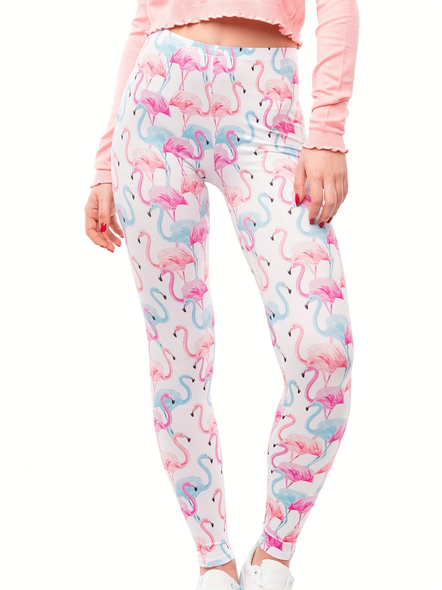 Flamingo Print Skinny Leggings Women's Clothing