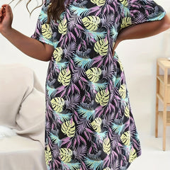 Tropical Print Round Neck Nightdress