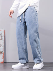 Distressed Drawstring Denim Pants for Men