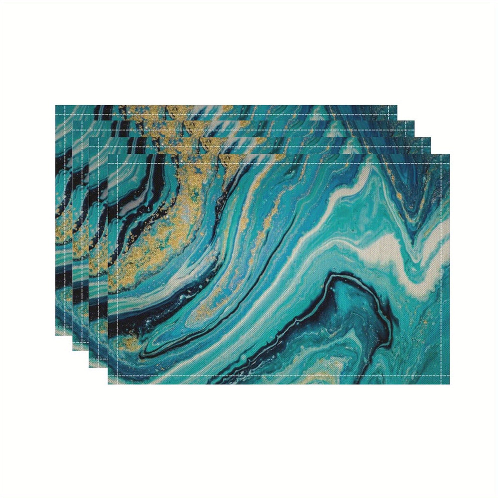 4pcs Golden Mable Placemats Table Runner Swirls Agate Table Mats Indoor Outdoor
