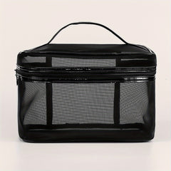 Clear Mesh Square Makeup Bag With Handle Portable Cosmetic Bag