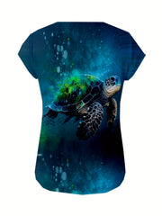 Turtle Print V neck Tank Top Cap Sleeve for Women