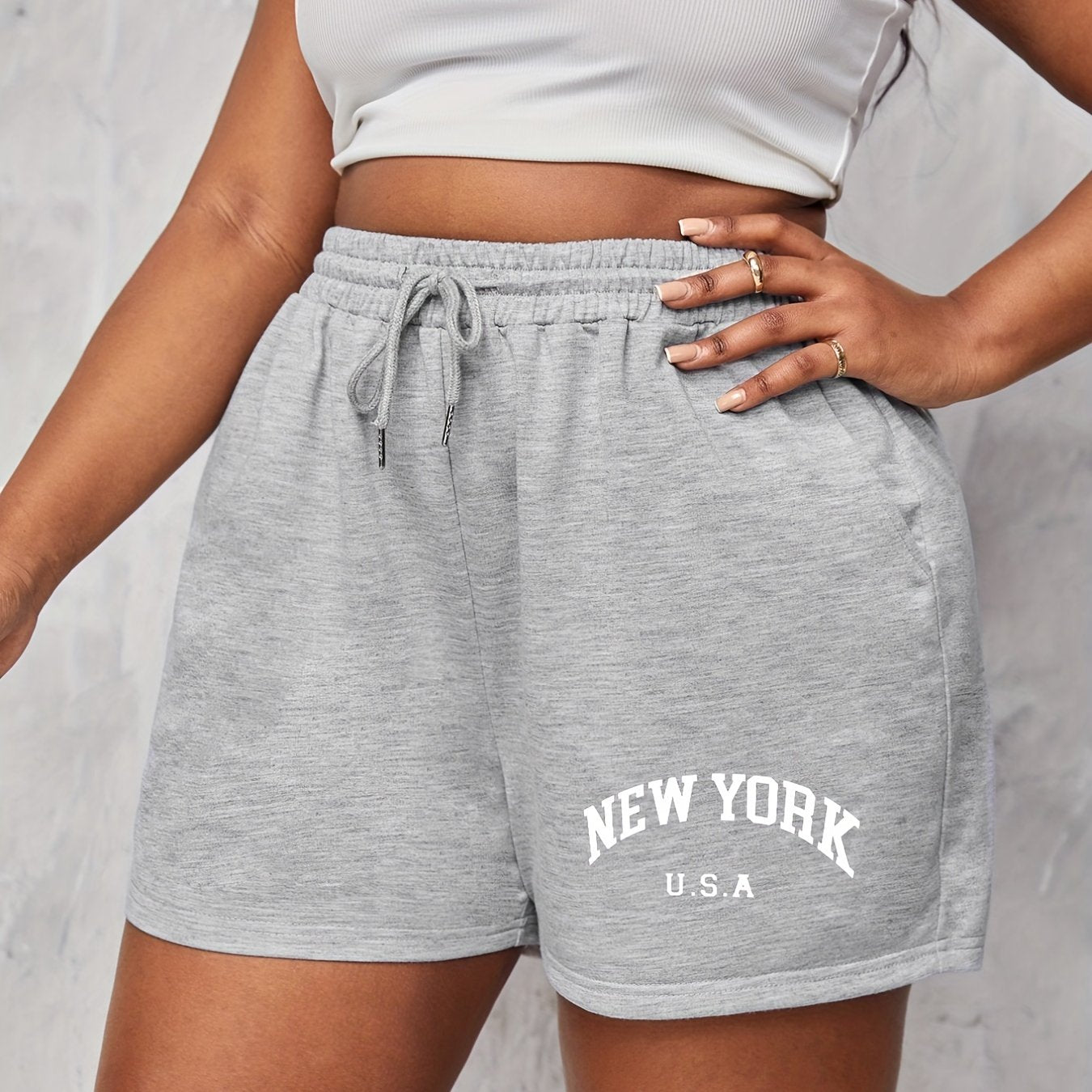 Art Letter Print Elastic Drawstring Casual Shorts