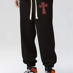 Gothic Cross Print Drawstring Sweatpants Men's Loose Fit Casual Joggers