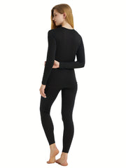 Women's Thermal Underwear Set Crew Neck Tops & Pants Loungewear