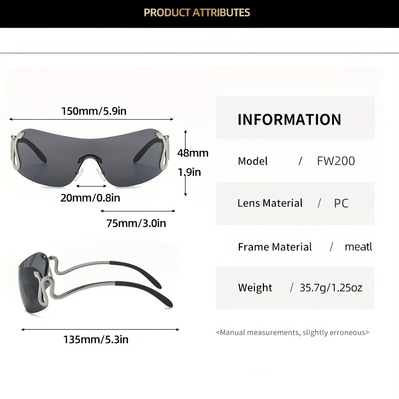 Y2K One Piece Sunglasses Snake Charm Gradient Rimless Glasses UV400