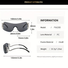 Y2K One Piece Sunglasses Snake Charm Gradient Rimless Glasses UV400