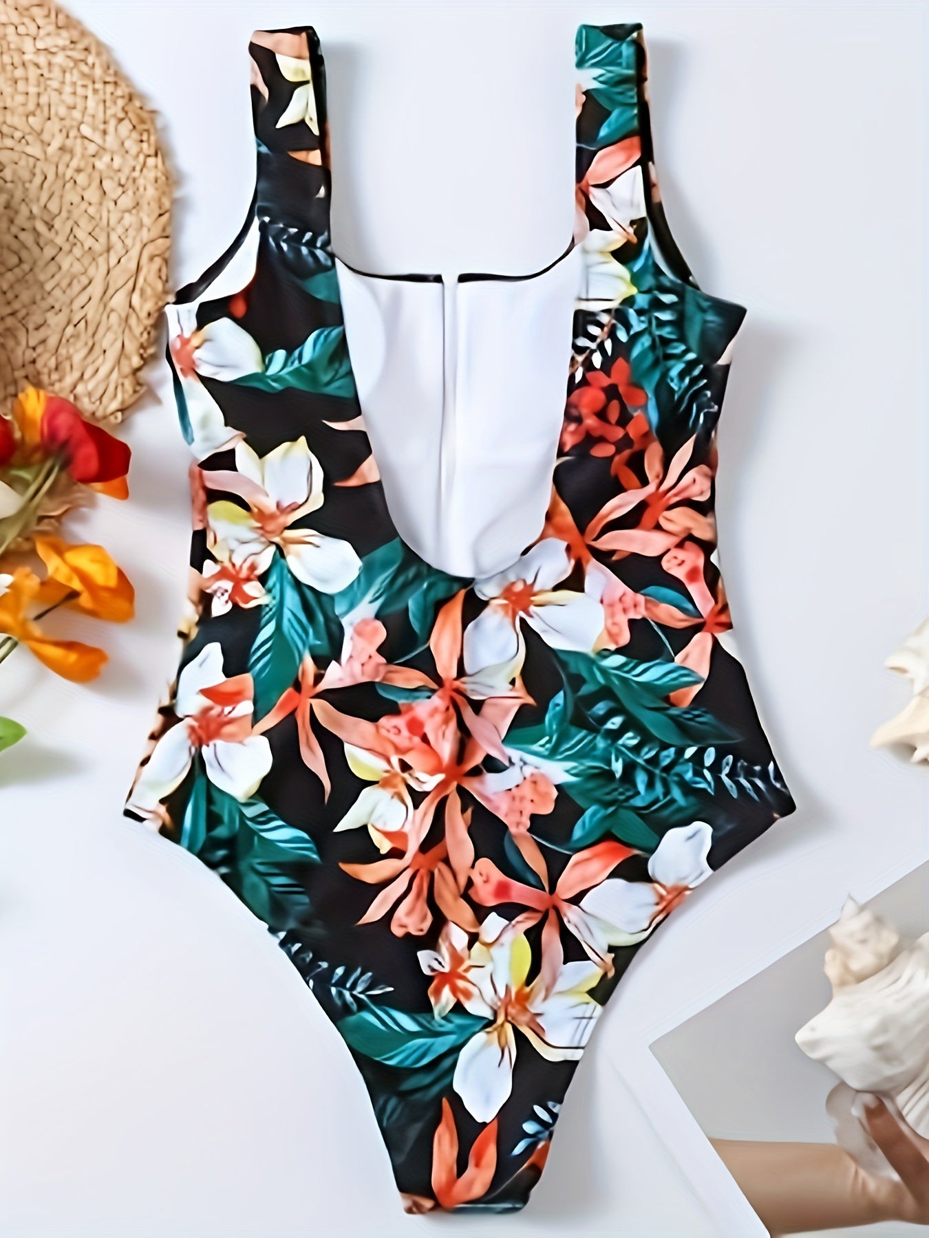 Boho Swimsuit Tropical Print One Piece Bathing Suit