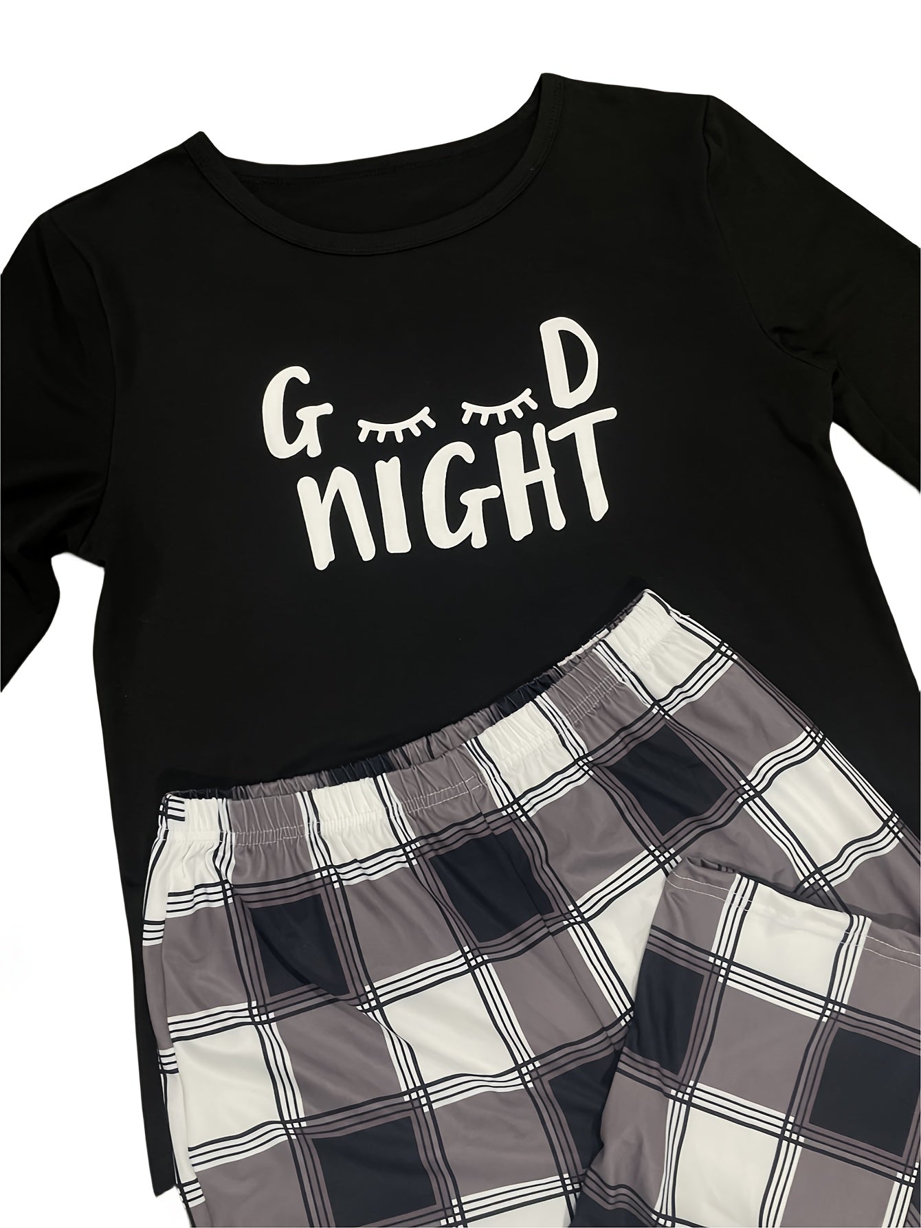 Letter Print Pajama Set Crew Neck Top & Pants Women's Sleepwear