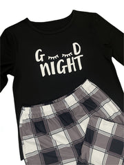 Letter Print Pajama Set Crew Neck Top & Pants Women's Sleepwear