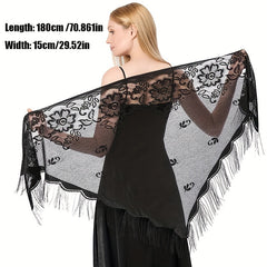 Embroidered Lace Tassel Triangle Scarf Mantilla Head Covering