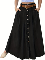 Solid Button Up Maxi Skirt for Women