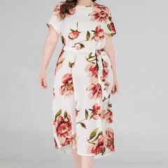 Floral Print Maxi Dress Plus Size Women's Short Sleeve Long Dress