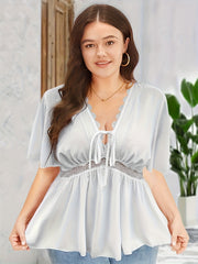 Lace Short Sleeve Peplum Blouse