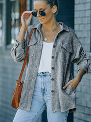 Women's Textured Button Down Shirt Jacket With Pockets